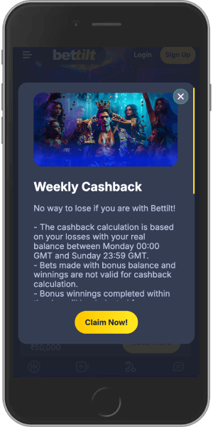 Mobile screenshot of the Bettilt weekly cashback