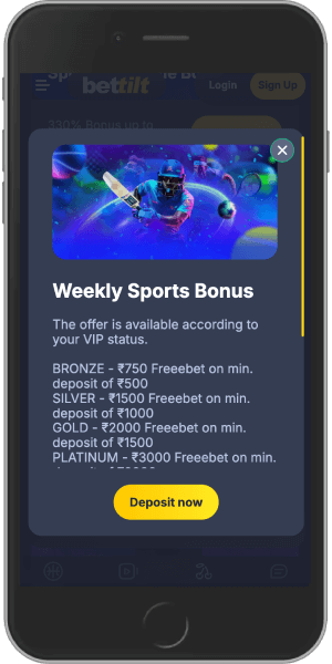 Mobile screenshot of the Bettily Weekly sports bonus