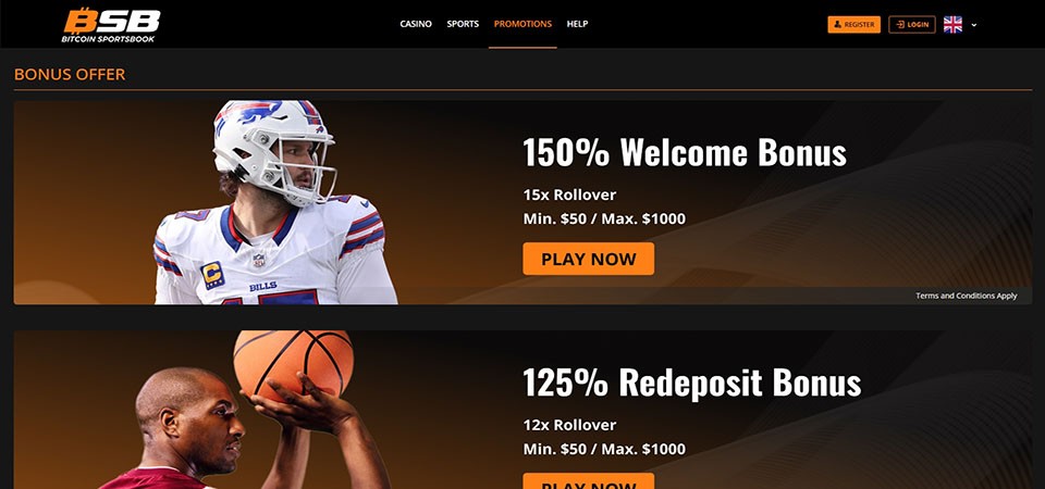 Screenshot of the Bitcoinsportsbook.ag promo page