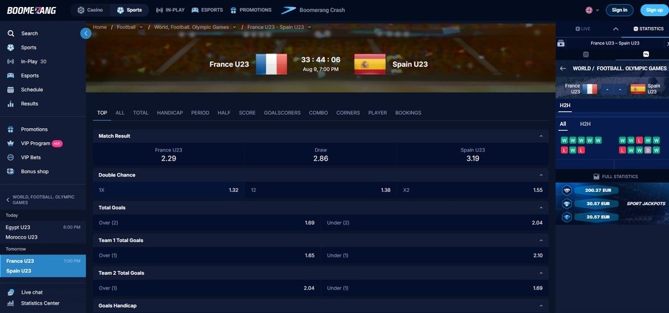 Image of betting markets at Boomerang-bet