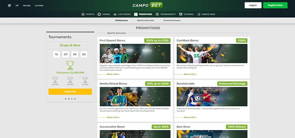 Screenshot of the campobet promo page