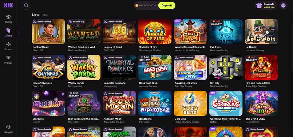 Screenshot of the  Cloudbet casino page