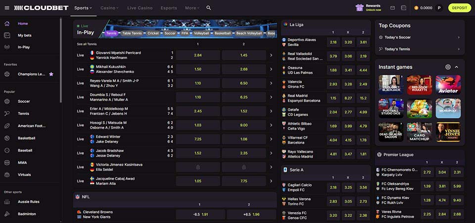 Screenshot of the Cloudbet Live page