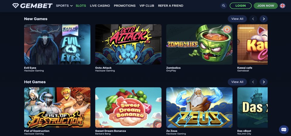 GemBet desktop casino page screenshot