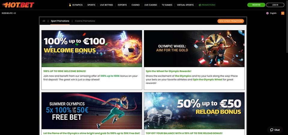 Screenshot of the hotbet bonus page