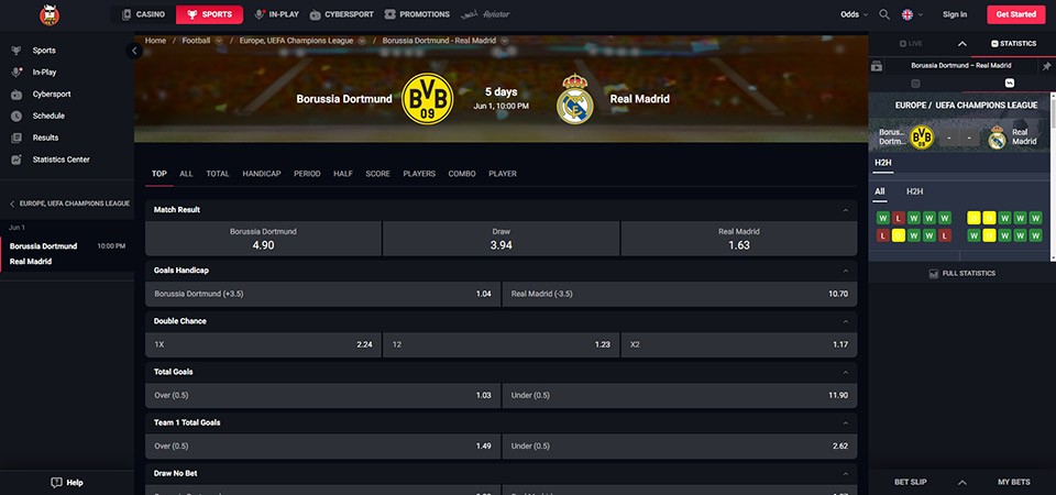 Screenshot of the Lamabet sport page