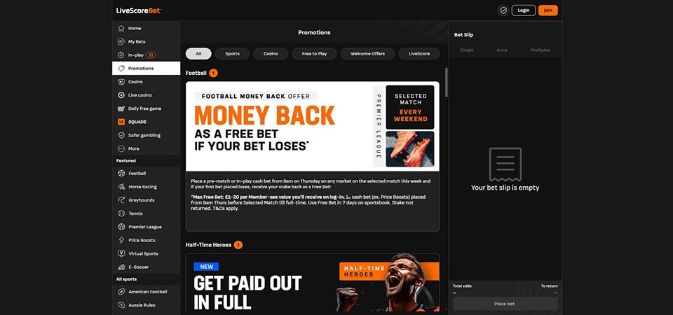 Screenshot of the LiveScoreBet promo page