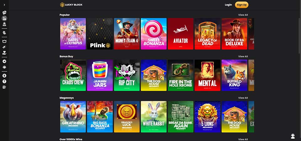 Screenshot of the LuckyBlock casino page