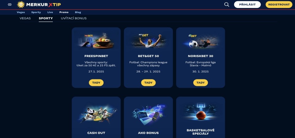 Screenshot of the MerkurXtip promotions page