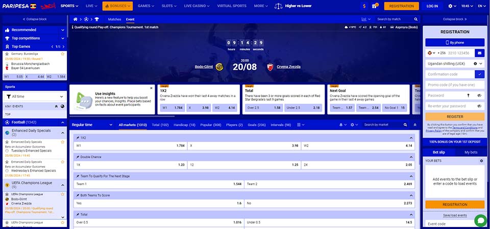 Screenshot of the paripesa sport page