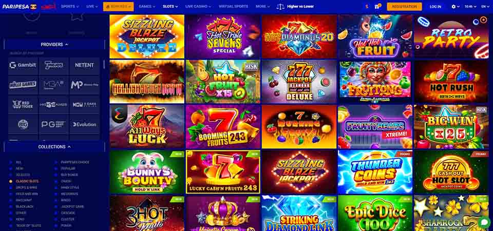 Screenshot of the paripesa casino page