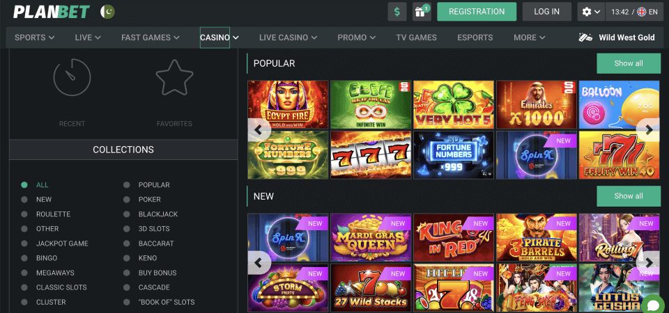 Screenshot of the Planbet casino page