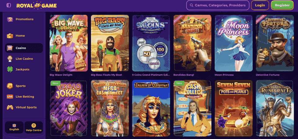 Screenshot of the RoyalGame casino page