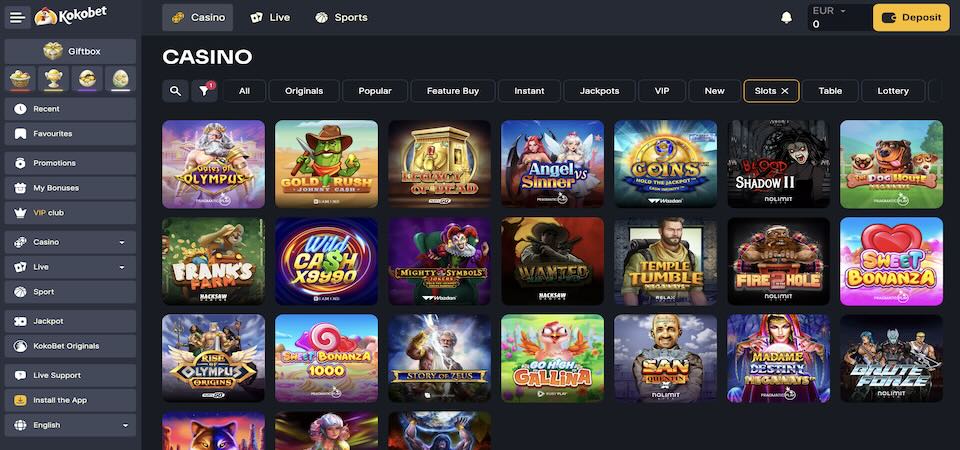 Screenshot of the Koko.bet casino page