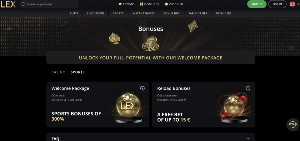 Screenshot of the LEX bonus page