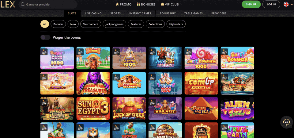 Screenshot of the LEX casino page