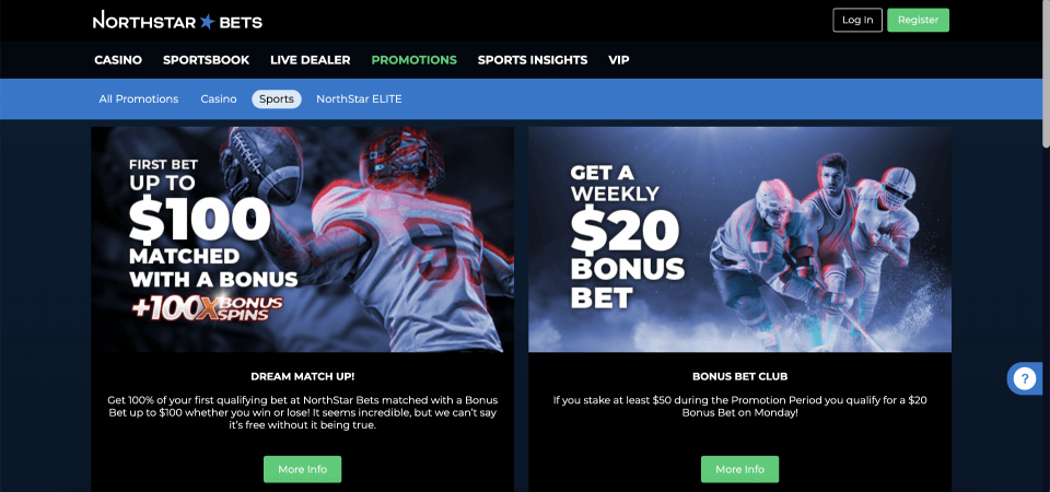 Screenshot of the NorthStar Bets promo page