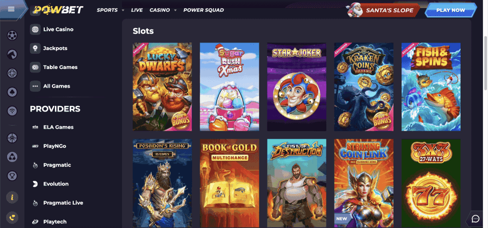 Screenshot of the Powbet casino page