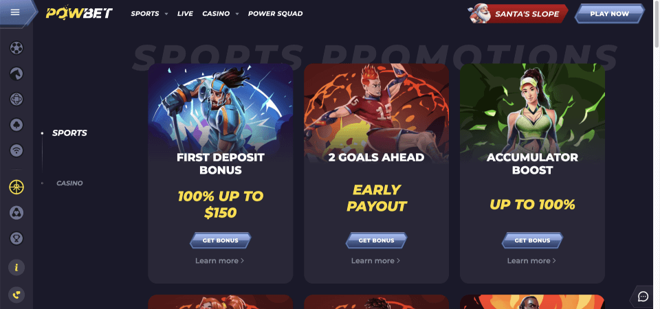 Screenshot of the Powbet promo page