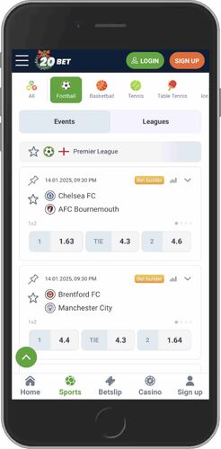 20Bet sport page screenshot