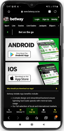 Mobile screenshot of the Betway android app