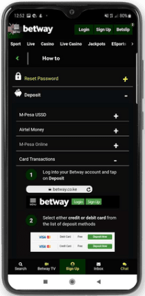 Mobile screenshot of the Betway deposit