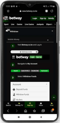 Mobile screenshot of the Betway login page