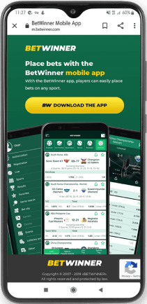 Mobile screenshot of the Betwinner mobile app