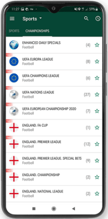 Mobile screenshot of the Betwinner sport page