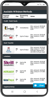 Mobile screenshot of the Goalbet withdrawal screen