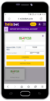 Mobile screenshot of the Helabet withdrawal page