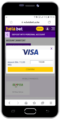 Mobile screenshot of the Helabet deposit page