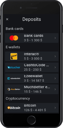 Mobile screenshot of the Leonbets deposits