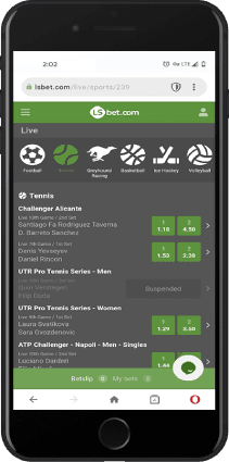 Mobile screenshot of the Lsbet live betting