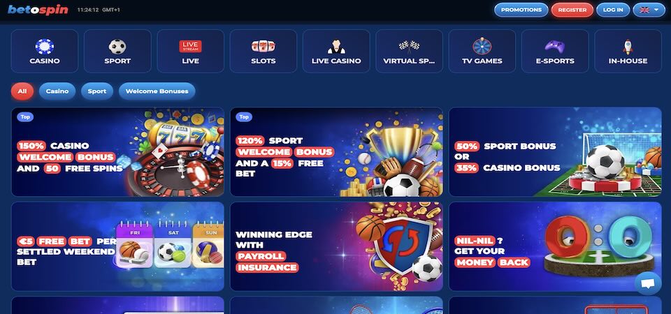 Screenshot of the BetOspin promotions page