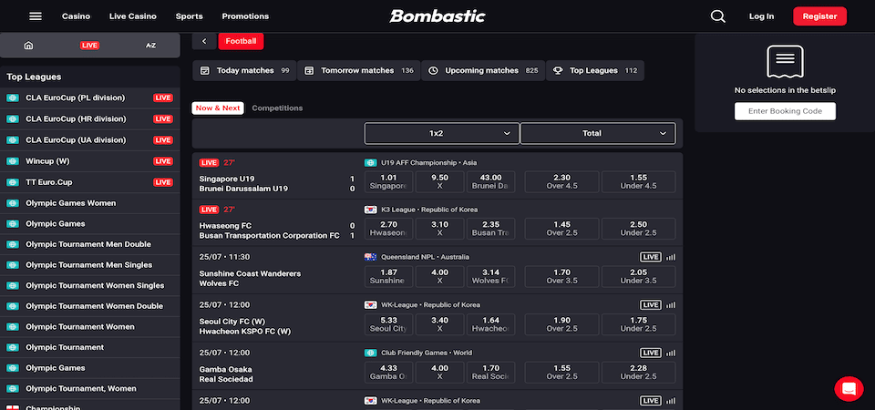 Screenshot of the Bombastic odds page