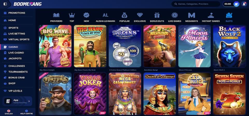 Screenshot of the boomerang-bet casino 