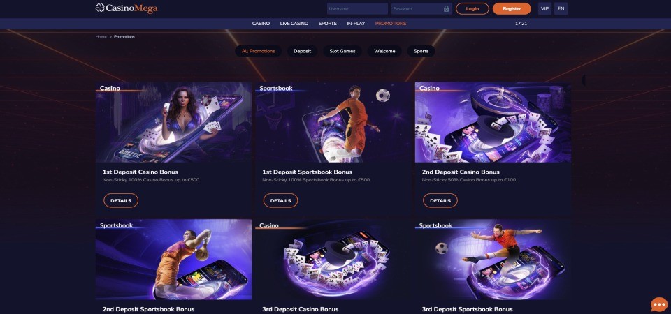 CasinoMega desktop promo page screenshot