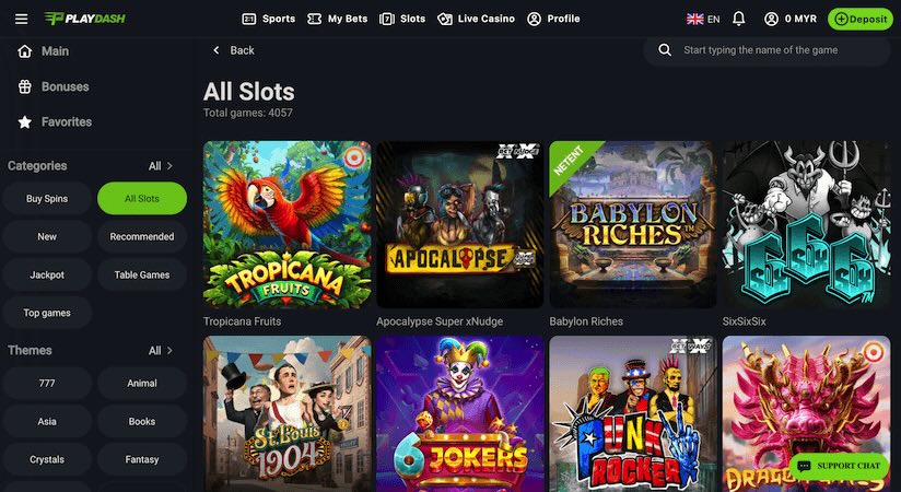 Screenshot of the Playdash casino page