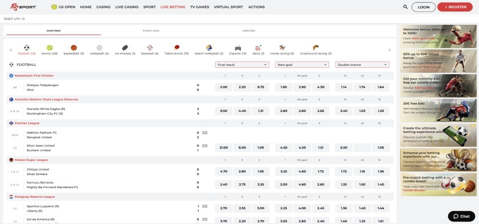 RealSpin desktop live betting page screenshot