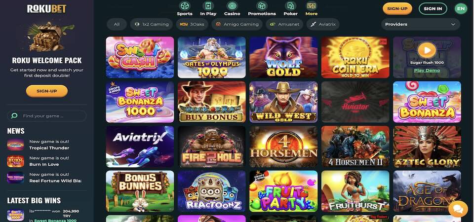 Screenshot of the Rokubet casino page