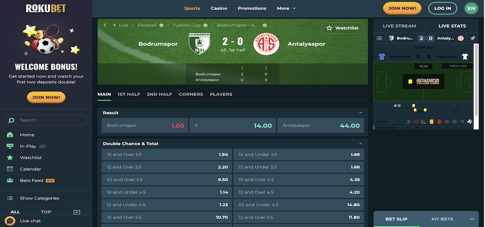 Screenshot of the Rokubet live betting