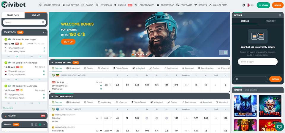 Screenshot of the Ivibet live page