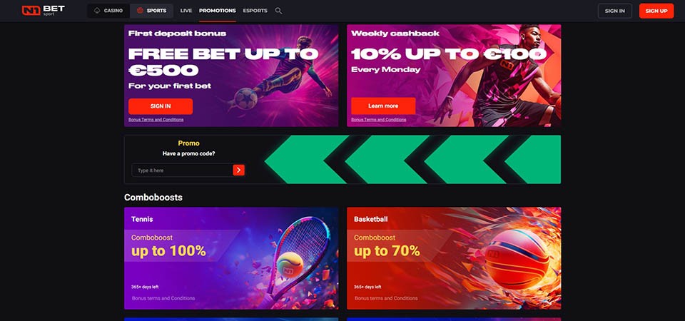 Screenshot of the N1bet promo page