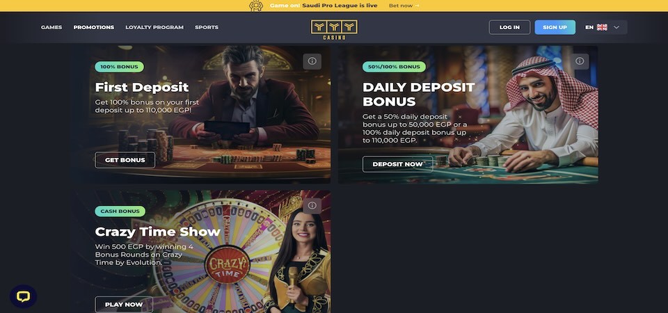 Screenshot of the YYYCasino promotions page