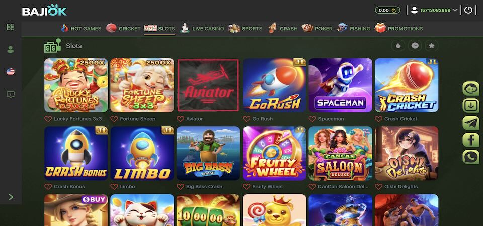 screenshot of the bajiok casino page