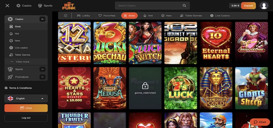 Screenshot of the BetFunk casino page