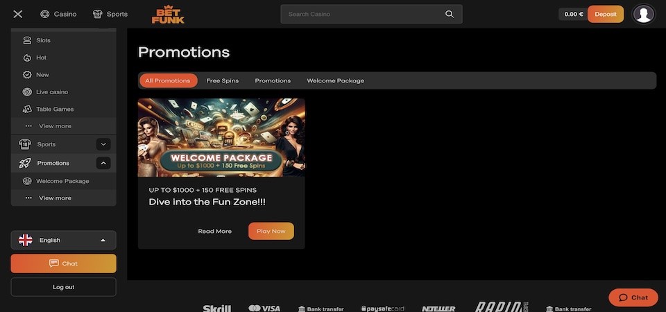 Screenshot of the BetFunk promo page