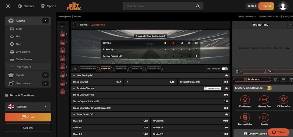 Screenshot of the BetFunk sport page