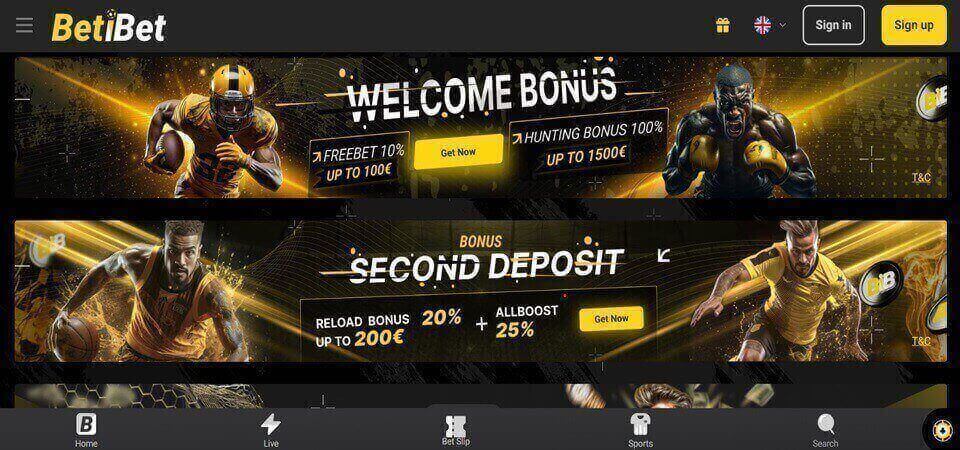 Screenshot of the Betibet Bonuses page